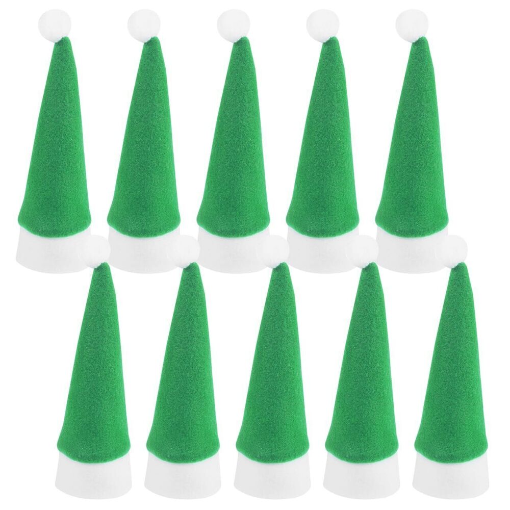9485 10pcs Mini Christmas Santa Hats Silverware Holders Pockets Wine Bottle